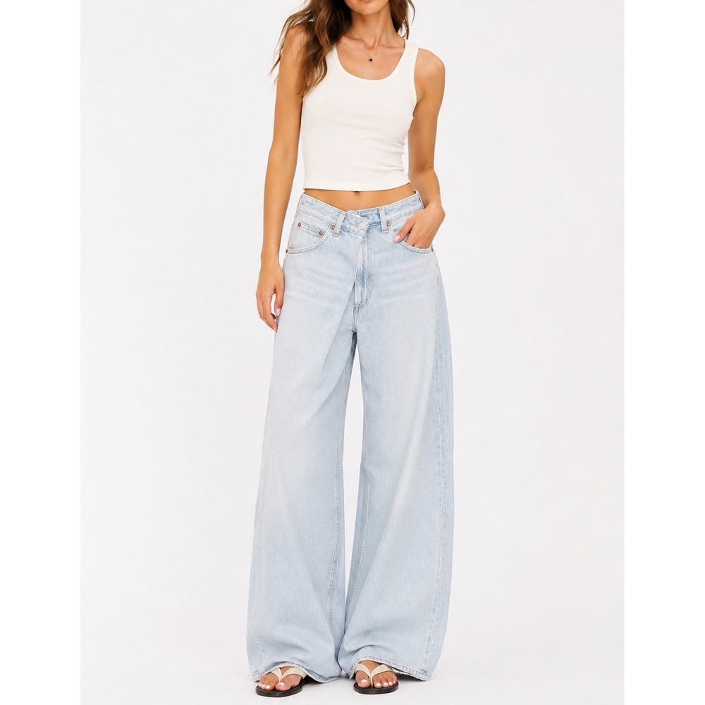AGOLDE Vana Fold Jeans 29 Spark Ultra Wide Leg Baggy Raw Hem Denim